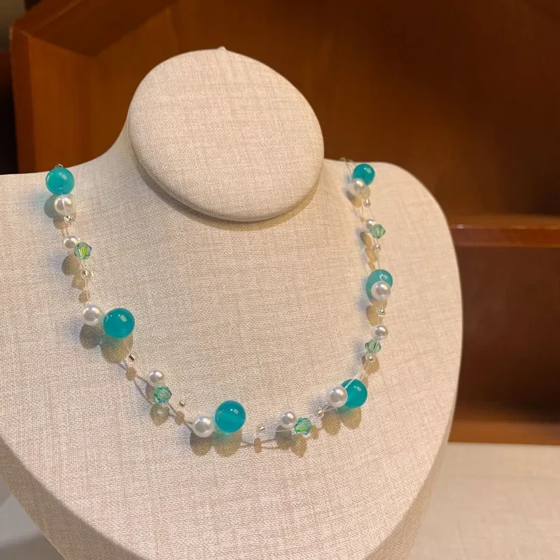 6MM high ice transparent Tianhe stone bracelet spring and summer new green necklace collarbone chain stacked wearing beaded