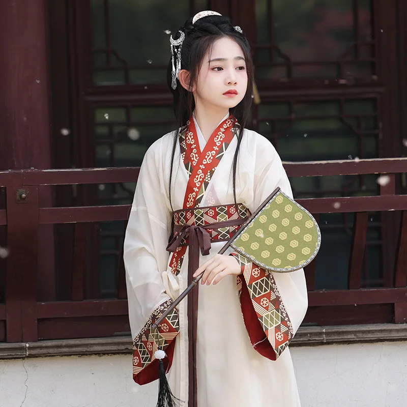 

White Girls' Hanfu Spring Autumn Warring States Period Robe 2024 New Summer Chinese Style Ancient Costume Performance Costume