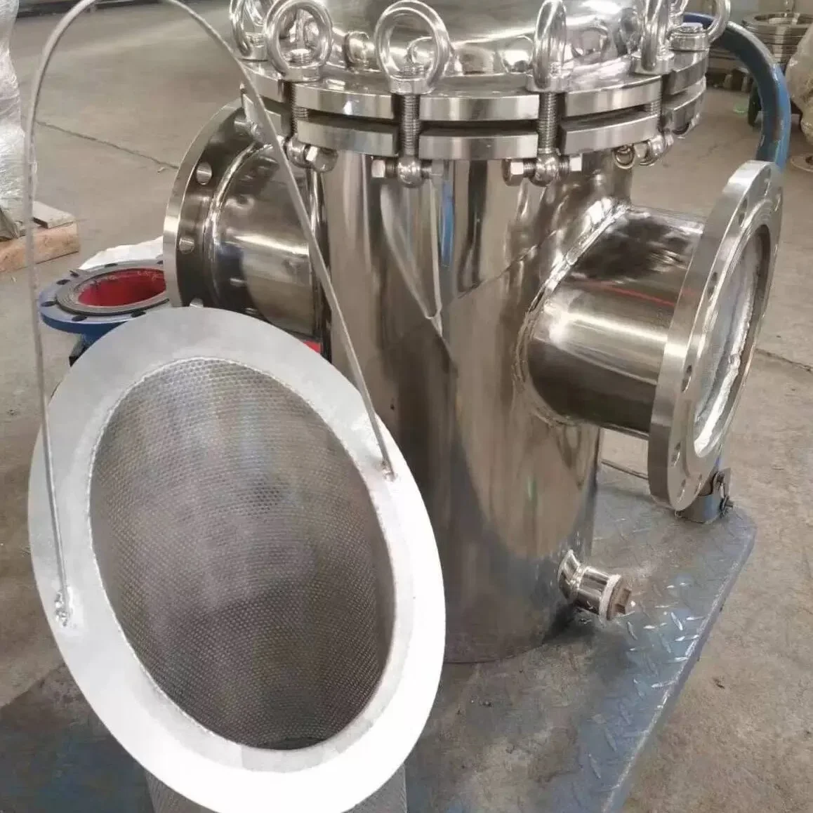 304 316Lステンレス鋼バスケットフィルターバスケットクイックオープニングストレートスルーパイプライン除染装置天然ガスパイプライン