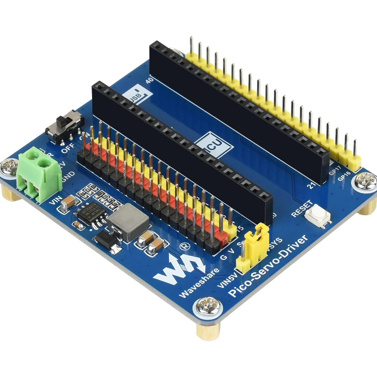 Waveshare Servo Driver Module for Raspberry Pi Pico, 16-ch Outputs, 16-bit Resolution