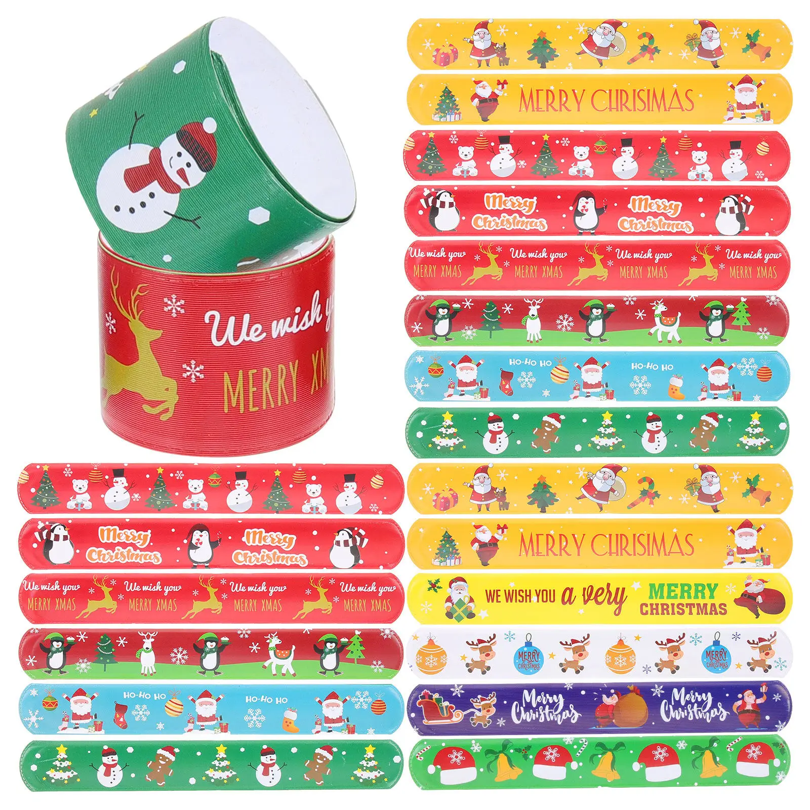 96pcs-christmas-slap-bracelets-adorable-pattern-wristbands-holiday-stocking-stuffers-snap-bracelet-bulk-for-women-men-party