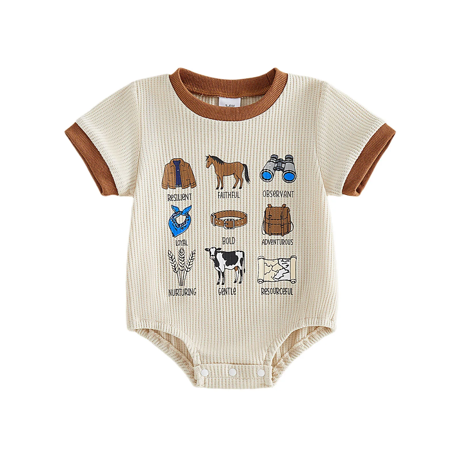 Summer Infant Baby Boy Bodysuit Casual Waffle Print Crew Neck Short Sleeve Jumpsuit Clothes