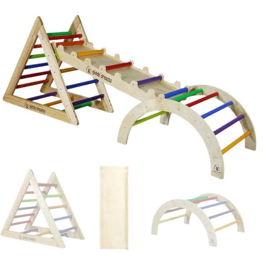 Wooden indoor children's climbing frame - a baby's physical training toy with simple and foldable triangular design