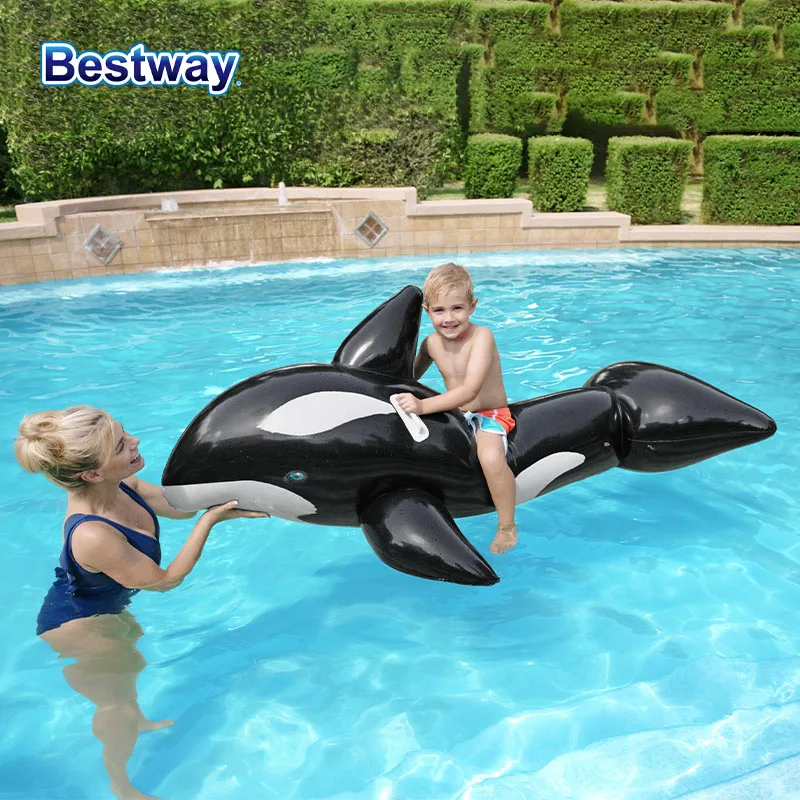 Bestway41009 1PC Black Whale Sea Creature Shape Swimming Pool Float, Water Inflatable Seat, Inflatable Pool Raft Float