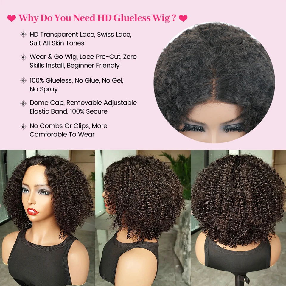 Pre Bleached Knots Wear Go Glueless Wig Indian Kinky Curly Short Bob 4x4 Glueless Wig Human Hair Ready To Wear Pre Plucked Wig