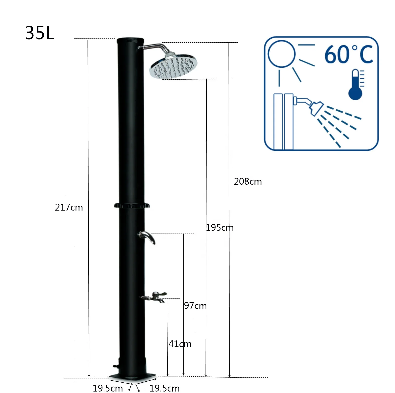 Solar Shower 38 Liter Solar Garden Shower Warm Water Max. 60 Degrees Without Power Connection Pool Shower Camping