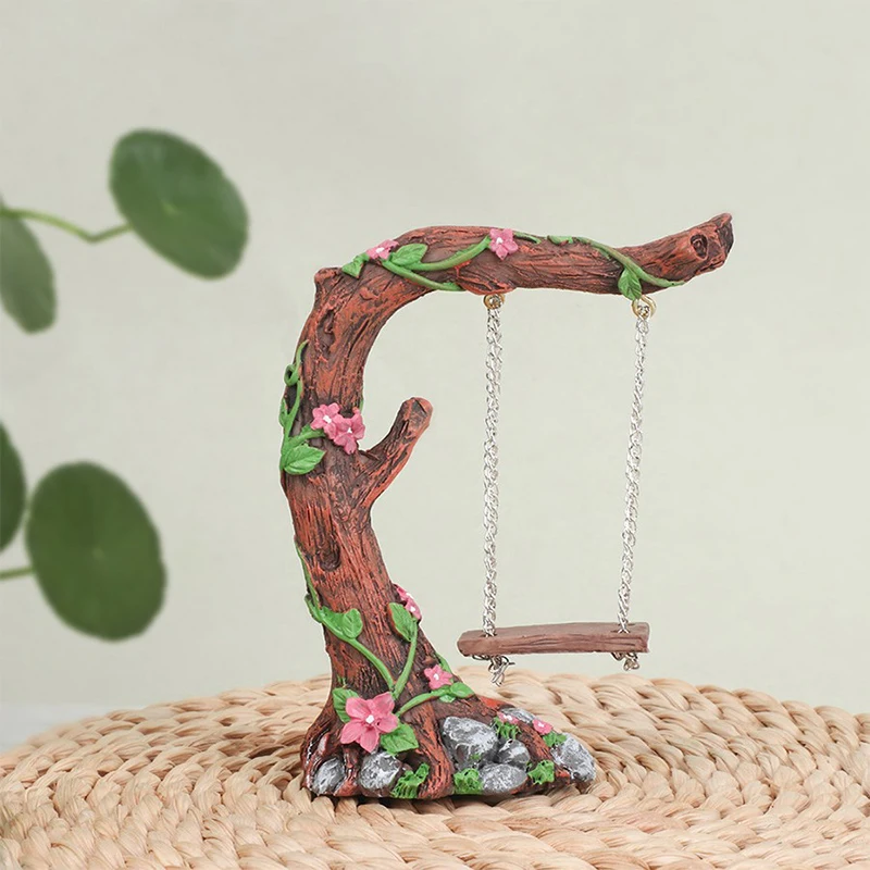 Miniature Fairy Garden Swing, Flower Tree Swing Figurine, Swing ModelFor Micro Landscape Courtyard Garden Outdoor Display Decor