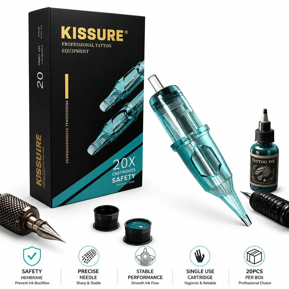 KISSURE Safety Tattoo Cartridge Needles 20PCS Disposable Tattoo Needles Transparent Body RL RS RM M1 Taper for Tattoo Machine