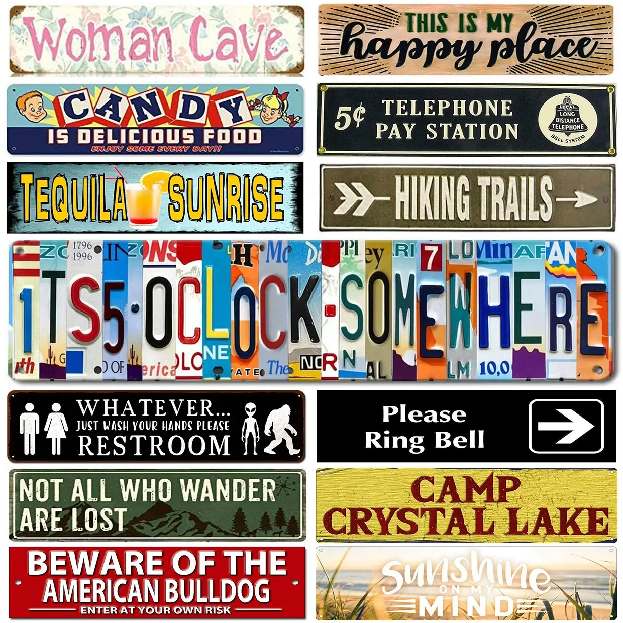 Retro Metal Tin Signs Instagram Style Woman Cave Street Signs Amusement Park Scenic Retro Road Signs Country Retro Decorative