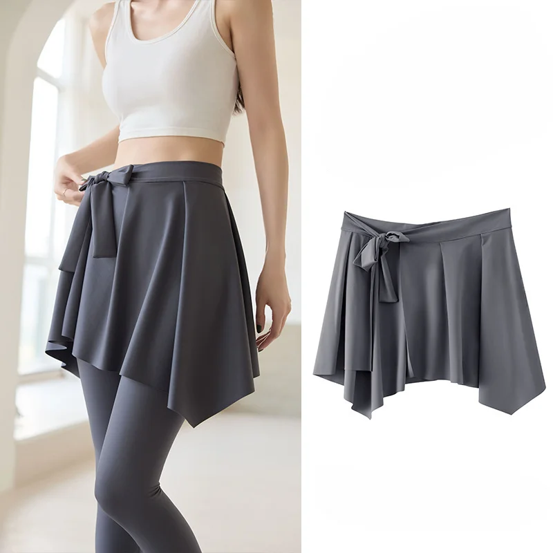 2024 Women's Irregular Yoga Skirt with Anti-Flash Design for Outdoor Sports with Tied Waist Half-Body Skirt