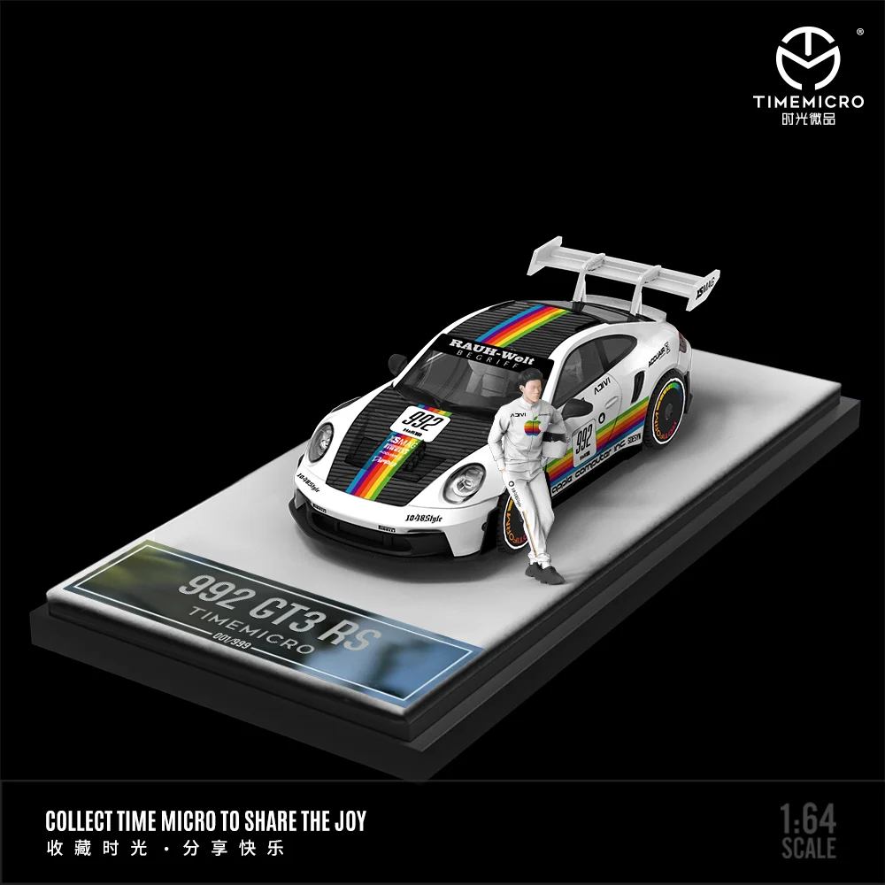 Time Mirco 1:64 992 GT3RS Black White Camouflage Painting Alloy Car Model For Display Collection Gift