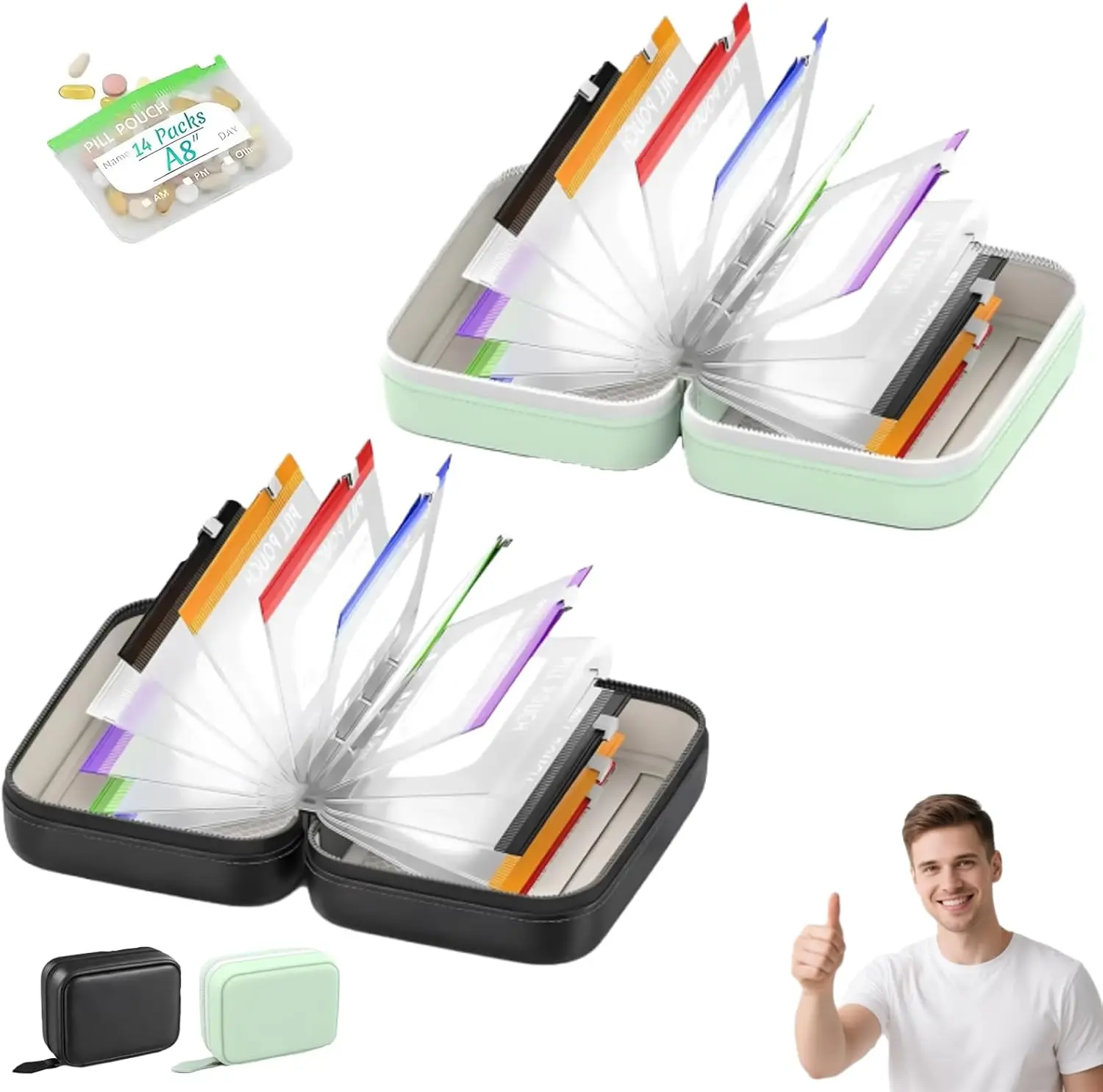 

Weekly Pill Organizer Waterproof Medicine Pouch Set with 14 Color Coded Bags Travel Portable Pill Storage for Vitamin Supplement