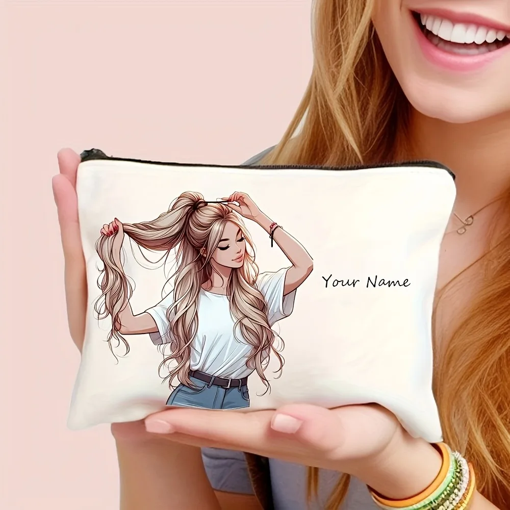 Benutzerdefinierte Name Cartoon Mode Mädchen Muster Make-up Tasche Handtasche große Kapazität Kulturbeutel Federmäppchen schickes Geschenk Kosmetiktasche – Detail 12