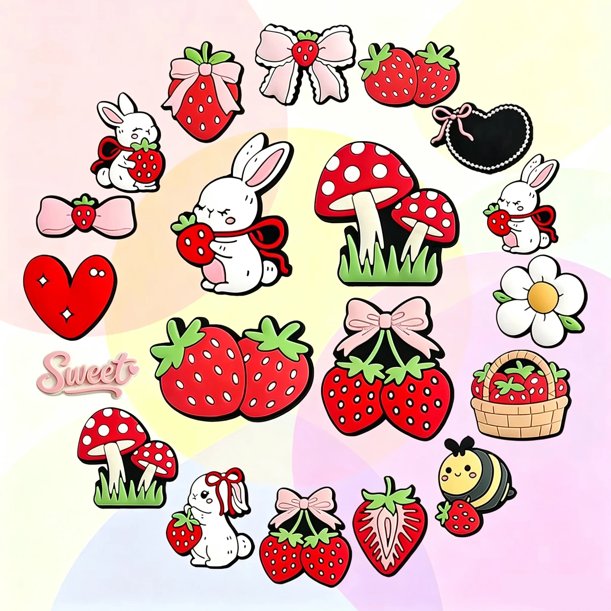 16-100pcs Cute Bunny With Strawberries Shoe Charms For Sandals,Shoe Decoration Accessories Shoe Pins Great Gift For Men Wom