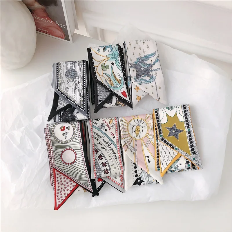 Tarot Card Small Silk Scarf Decoration South Korea All Tie Bag with Ribbon Small Scarf Hair Accessories Hair Bands for Women