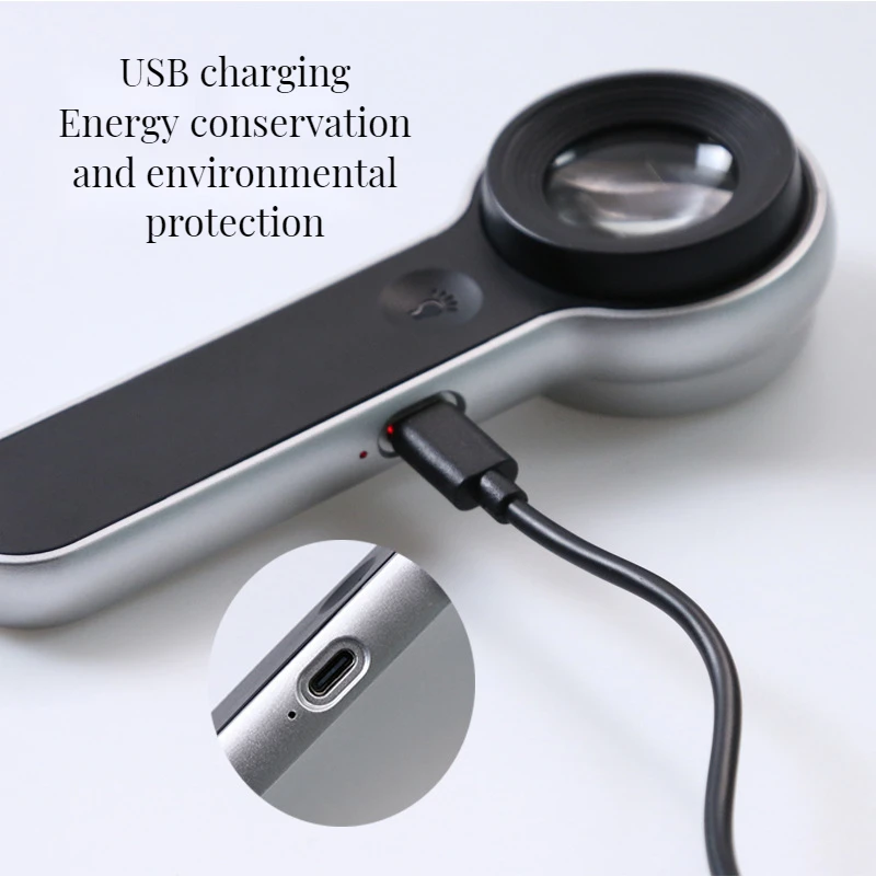 Magnifier 10 Times Optical Glass Loupe with 6 Lamps Handheld Portable Magnifier for Cultural Relics Identification Lupa