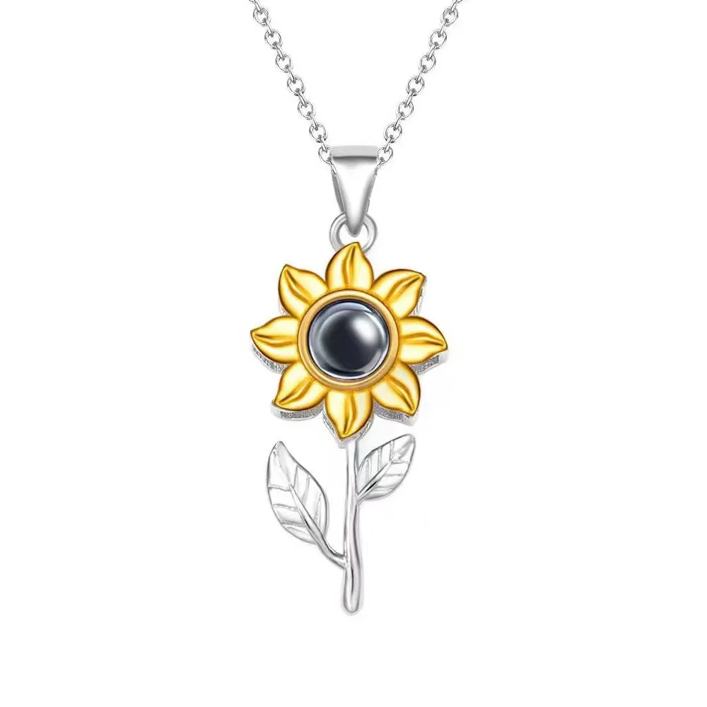 Sunflower Necklace Titanium Steel With 100 Languages I Love You Projection Copper Pendant Jewelry For Women 2024 Gift
