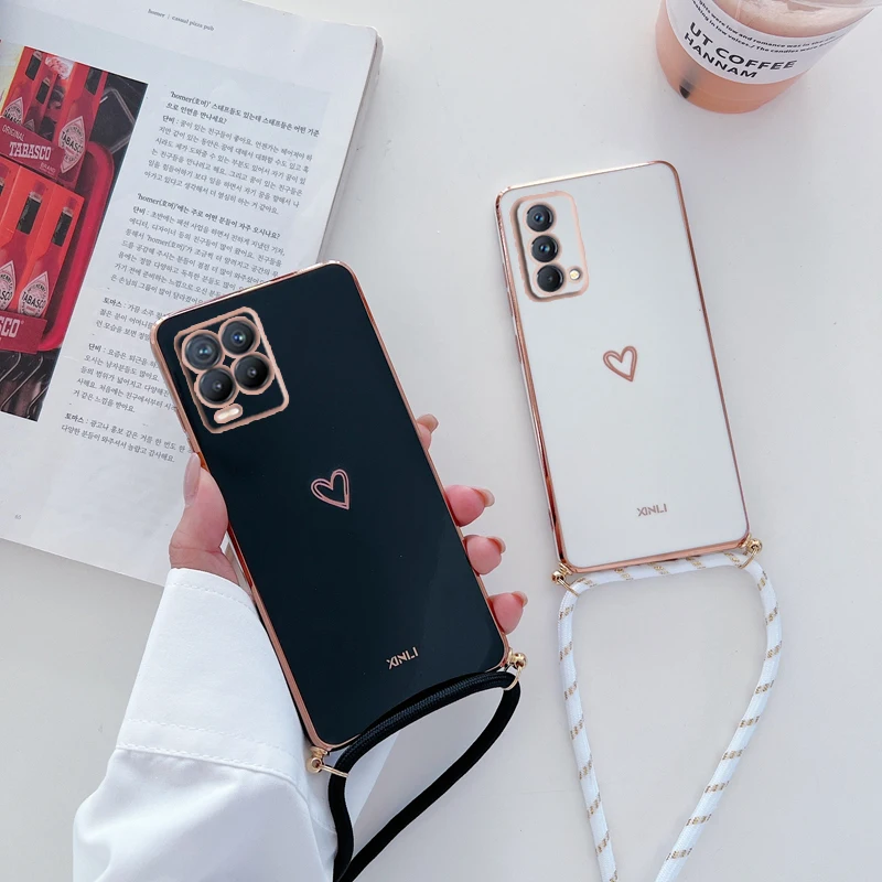Amore Cuore Crossbody Cordino Cinghia Cassa Del Telefono Per Oppo Realme 8 Pro 5 5i 6i 8i C21 C21Y C11 2021 C25Y Narzo30A GT Master Cover