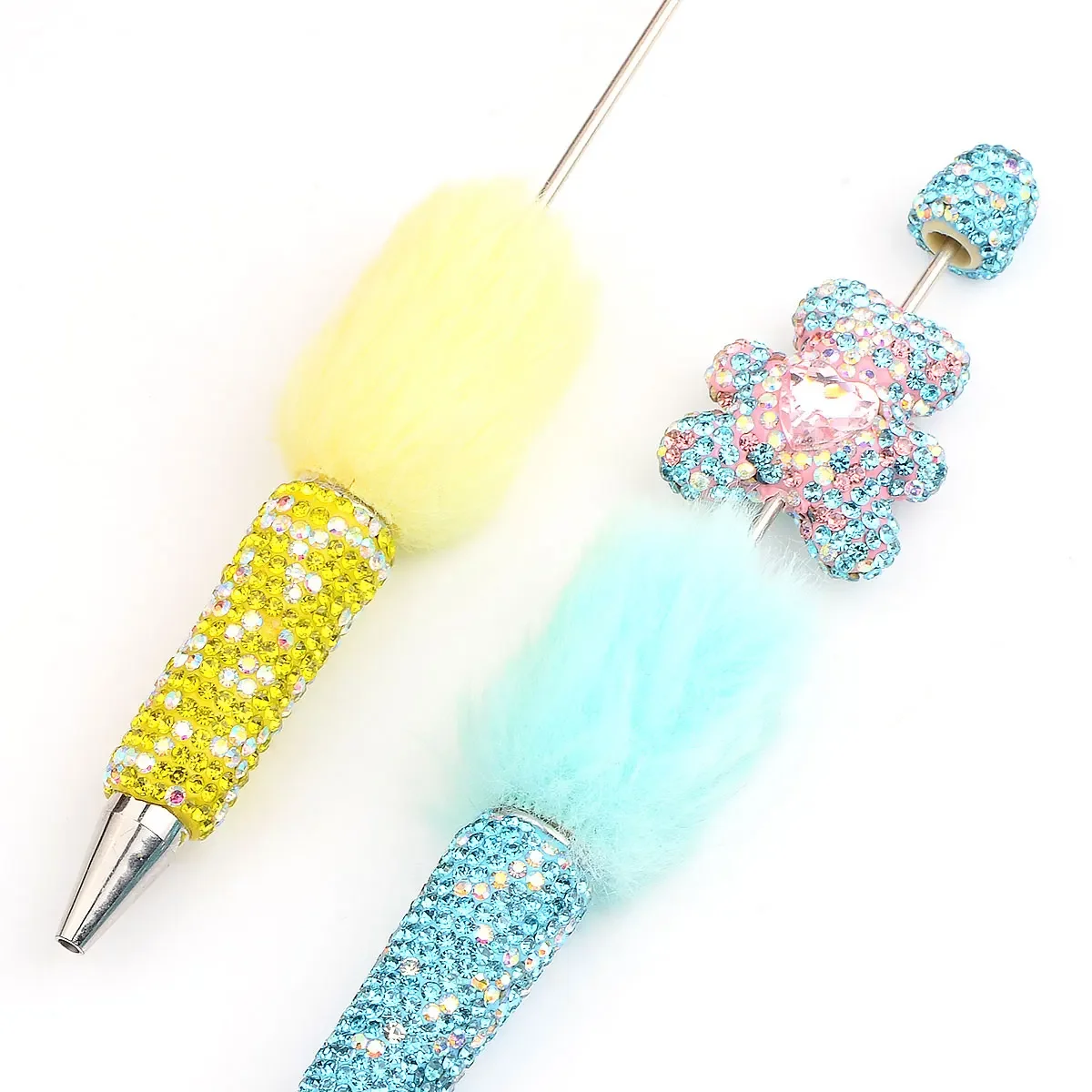 14.7cm 1pc Embed Rhinestone Short Plush Decoration Creative Pen Handmade DIY Writing School Office Supplies Gift