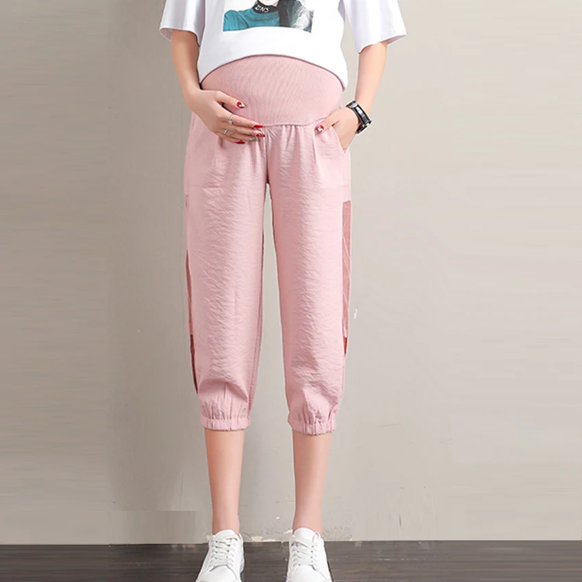 Maternity Pants Summer Outer Wear Fashion Summer Thin Wide-leg Cropped Pants Pregnancy Loose Bottoming Casual Pants