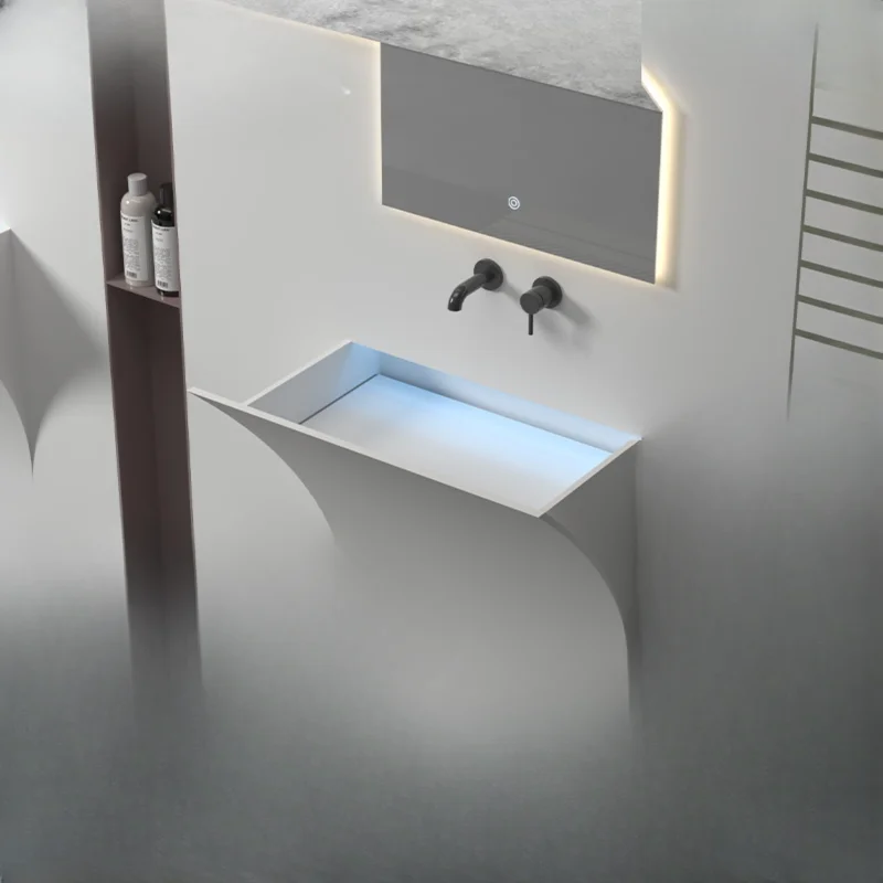 

Square open smile washbasin Corian integrated wall-mounted washbasin semi-embedded