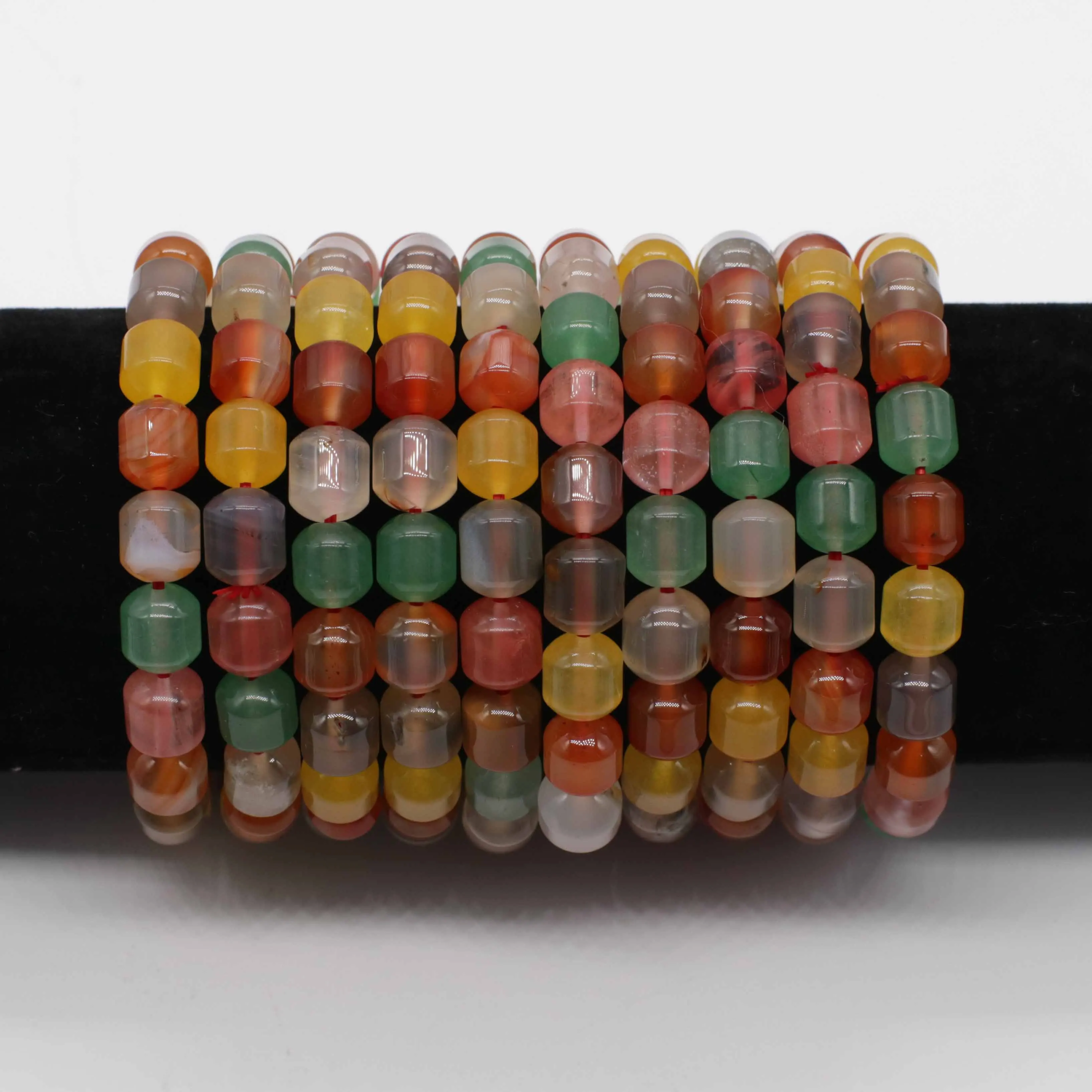 Gains 8 MM Mix Agate Drum Type Beads Stretch Bracelet Friend Gift Graduation Souvenir Free Shipping