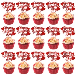 YOMDID 24Pcs Valentines Day Cupcake Toppers Glitter Red Decorations Happy Valentines Day Cupcake Picks Gift for Valentine's Day