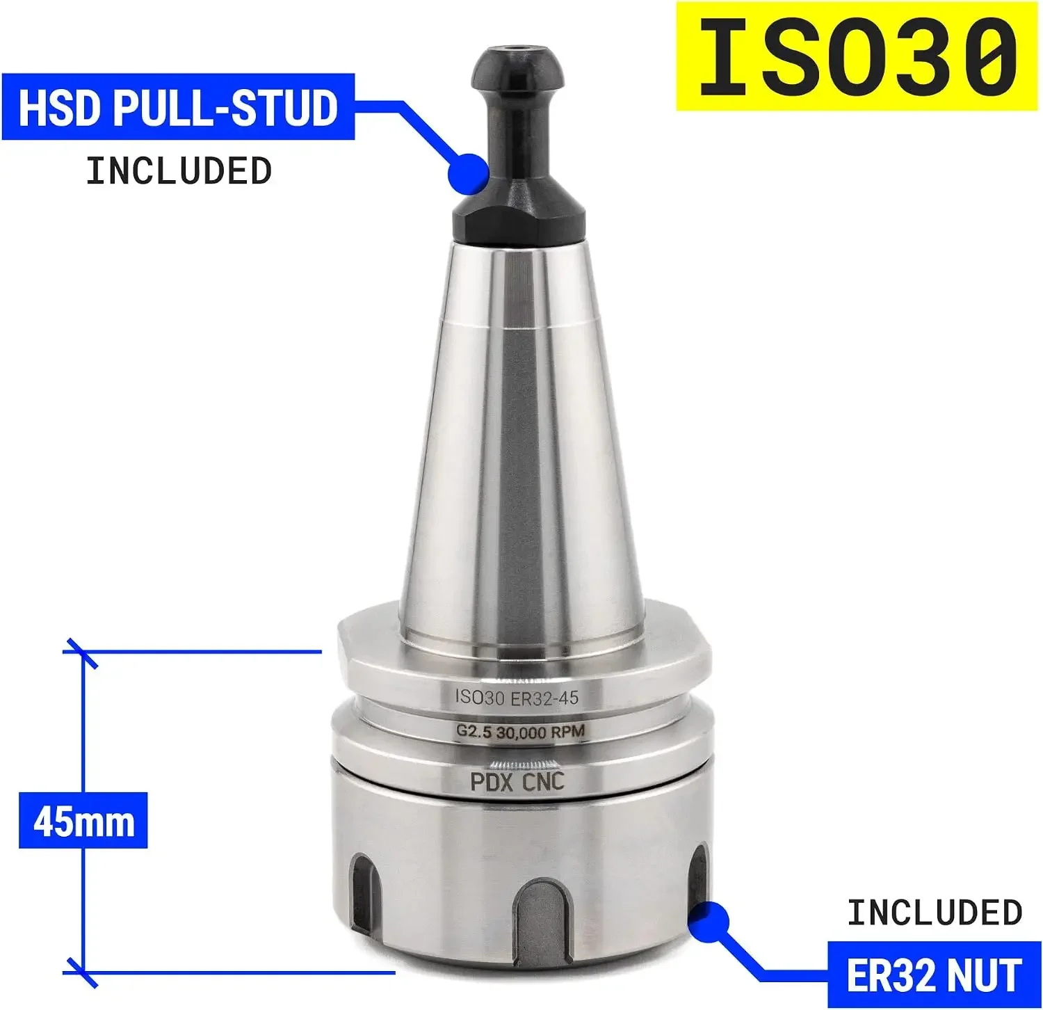 ISO30 ER32 45 Tool holder Collet Chuck Balanced G2.5 30,000 RPM CNC Tool Holder with HSD Pull Stud Milling (2)