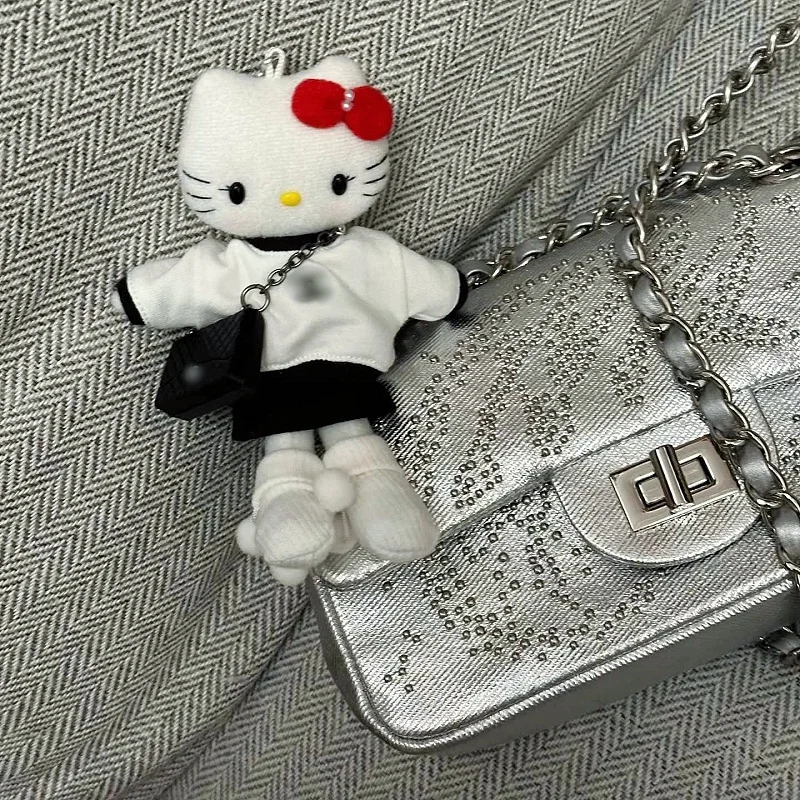 Olá kitty elegante academia série saco pequeno pingente bonito doce legal picante menina pernas longas kitty mochila pingente boneca de pelúcia