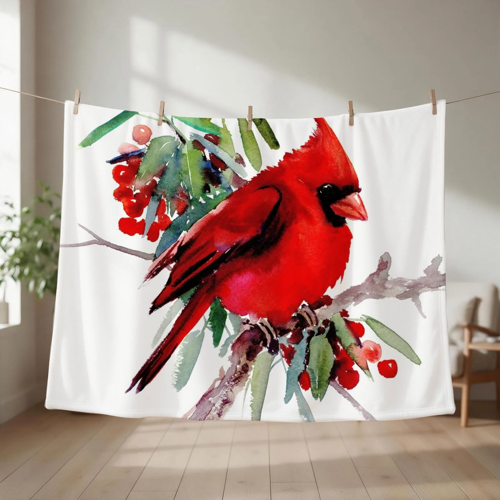 Red Cardinal Throw Blanket couch cozy soft plush fuzzy picnic outdoor blanket
