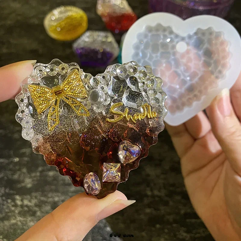 Heart-Shaped Crystal Epoxy Resin Mold - Silicone Pendant Casting for DIY Jewelry and Decorative Hanging Signs - view 3