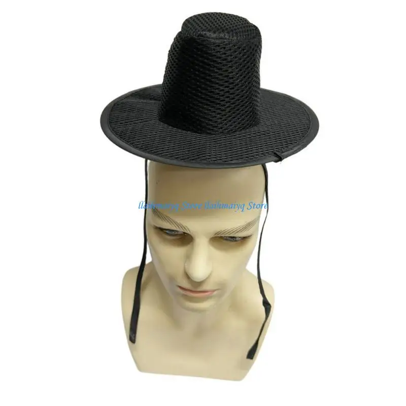 

573B Mesh Top Hat With Adjustable Neck Ribbon Korean Styles Tall Cap For Gothic Costume And Theatrical Performances