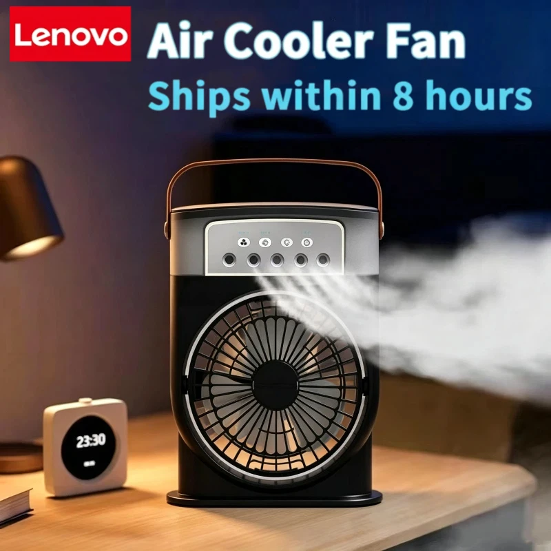 Lenovo 3 In1 Fan AIr Conditioner Household Small Air Cooler LED Night Light Portable Humidifier Air Adjustment Fan Office Home
