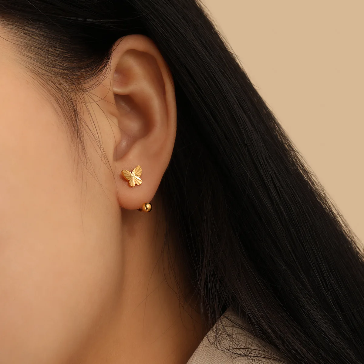 Batch Flower Laser Butterfly fTitanium Steel Stud Earrings with Screw Ear Buckle 18K Gold Plated Waterproof Non Allergy Jewelry