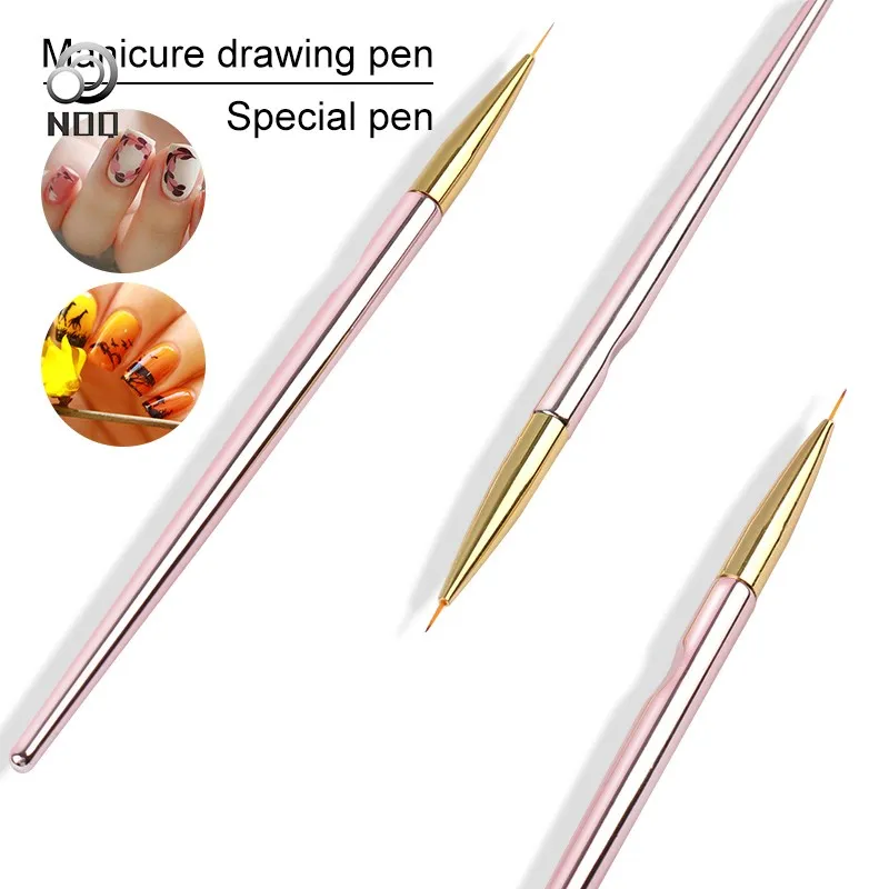 NOQ Professional Nail Art Pull Pen Manicure Brushes 3 Pcs Drawing Flower Design Round Head Pen Salon Tools Phototherapy Pen Gel