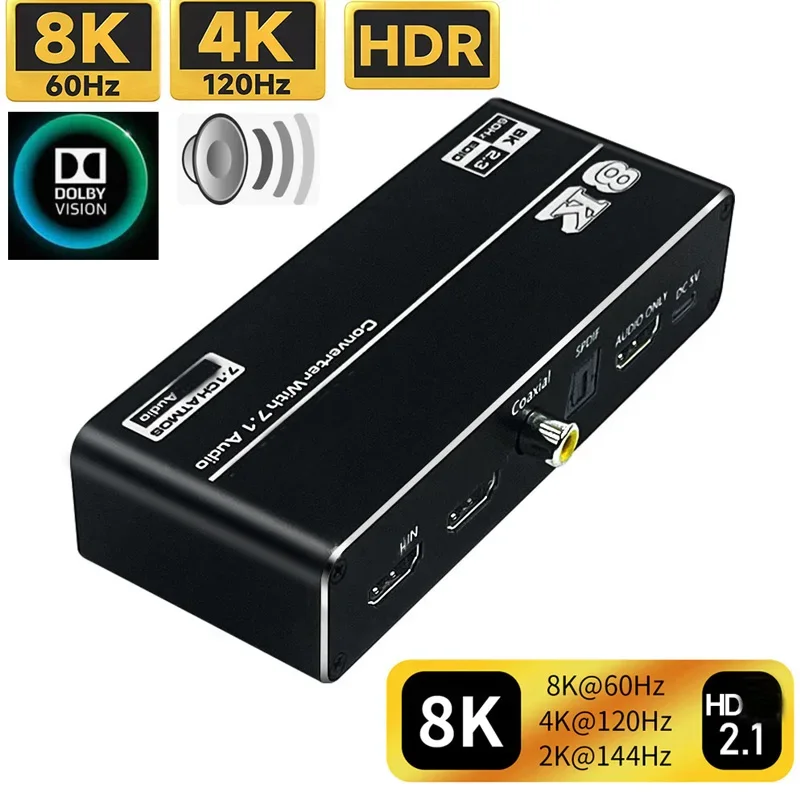 2.1 Audio Extractor 4K 120Hz 8K 60Hz 2.1 Audio Splitter Audio+Video+Digital Coaxial Audio+Aux Audio Converter Receiver Dolby