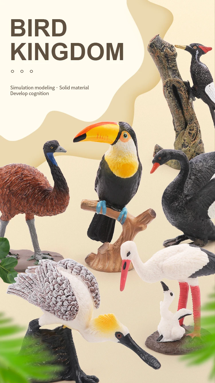 Miniatur-Klassiker-Vogel-Tier-Actionfiguren-Set – Flamingos, Papagei, Meer, Mew, Pfau, Eule, Strauß, pädagogisches Spielzeugmodell für Kinder – Detail 1