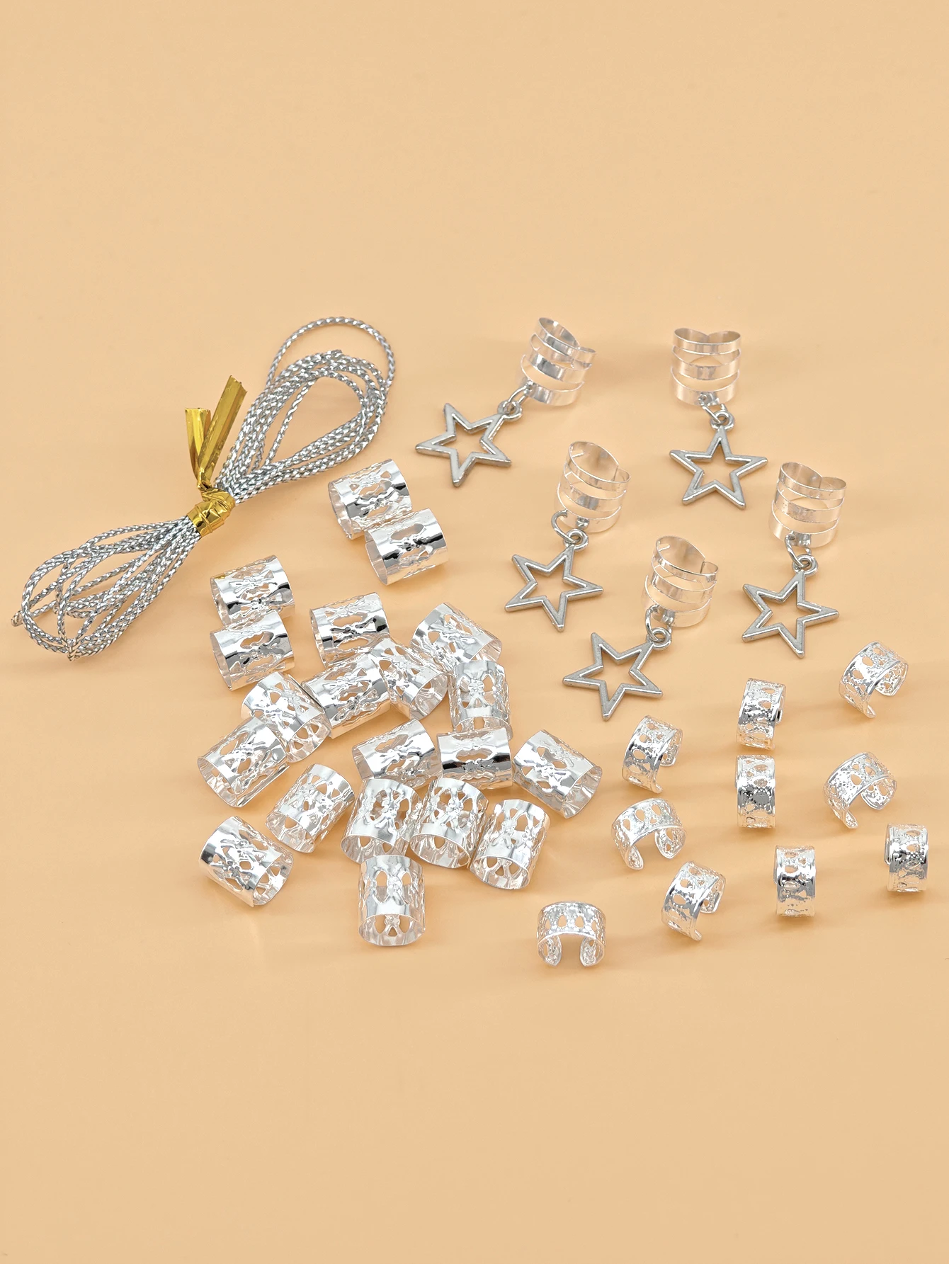 36pcs/set Alloy Vintage Stars Metal Hair Rings For Hollow Braids Hair Accessories Loc Hair Jewelry for Braids