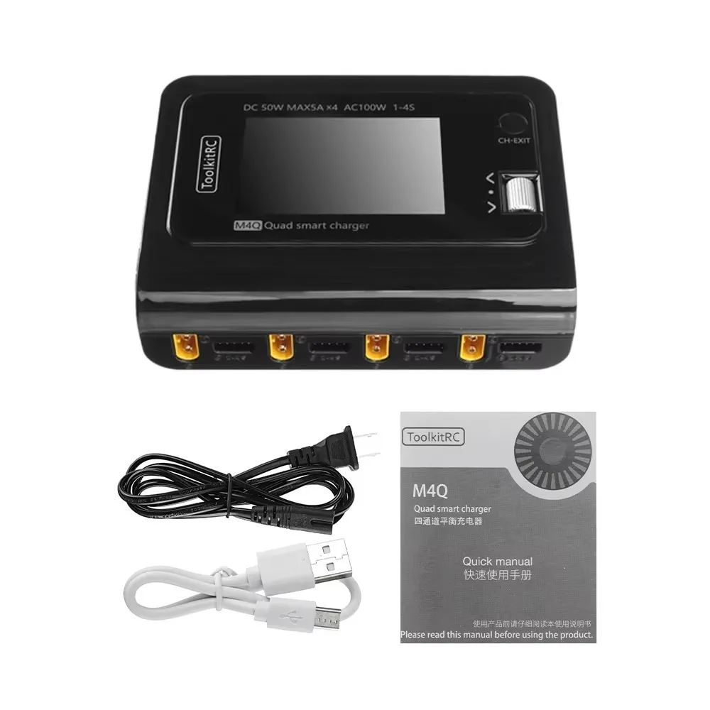 SmCpToolkitRC M4Q 4x50W 5A AC 100W 4 Port DC Smart Charger XT60/XT30 Optional For 1-4S Lipo Battery