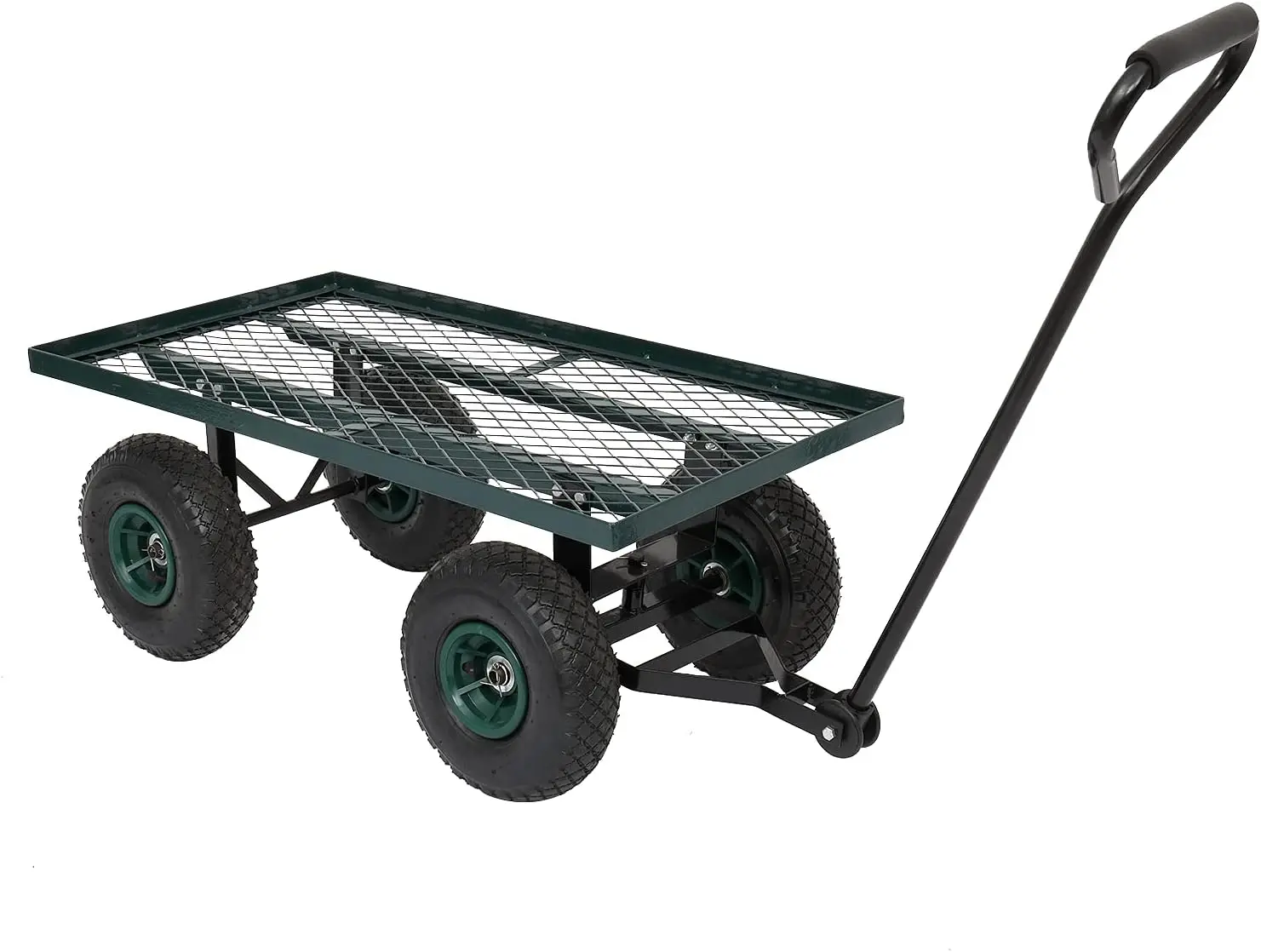 

Steel Garden Cart Utility Heavy Duty Wagon 10 inch Pneumatic Turf Tires Green
