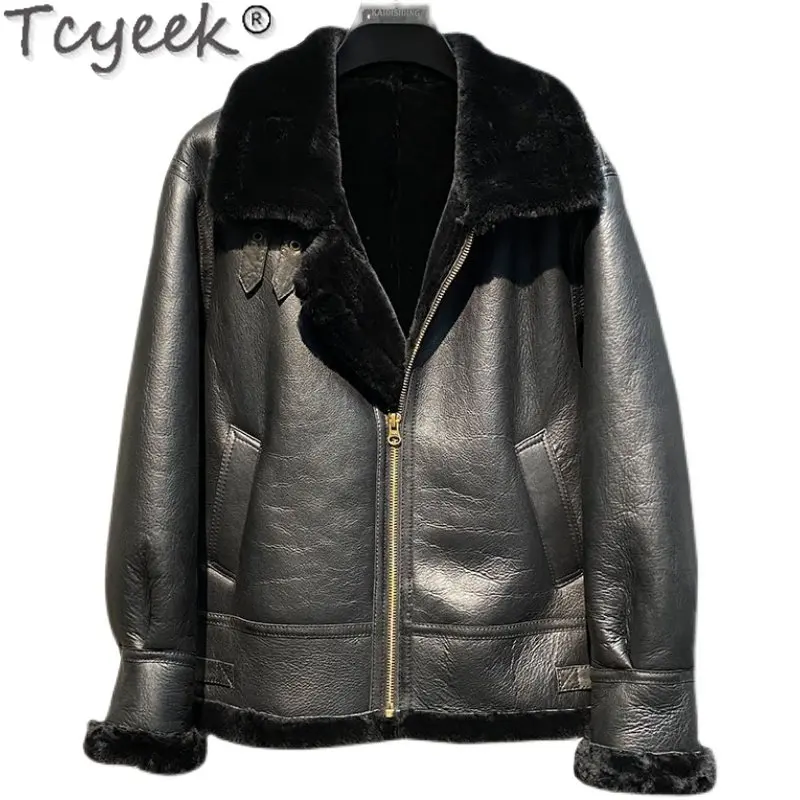 

Tcyeek Genuine Leather Jacket Men Natural Ecological Sheepskin Fur Integration Real Fur Coats Thickened Flight Jackets Haut Cjk