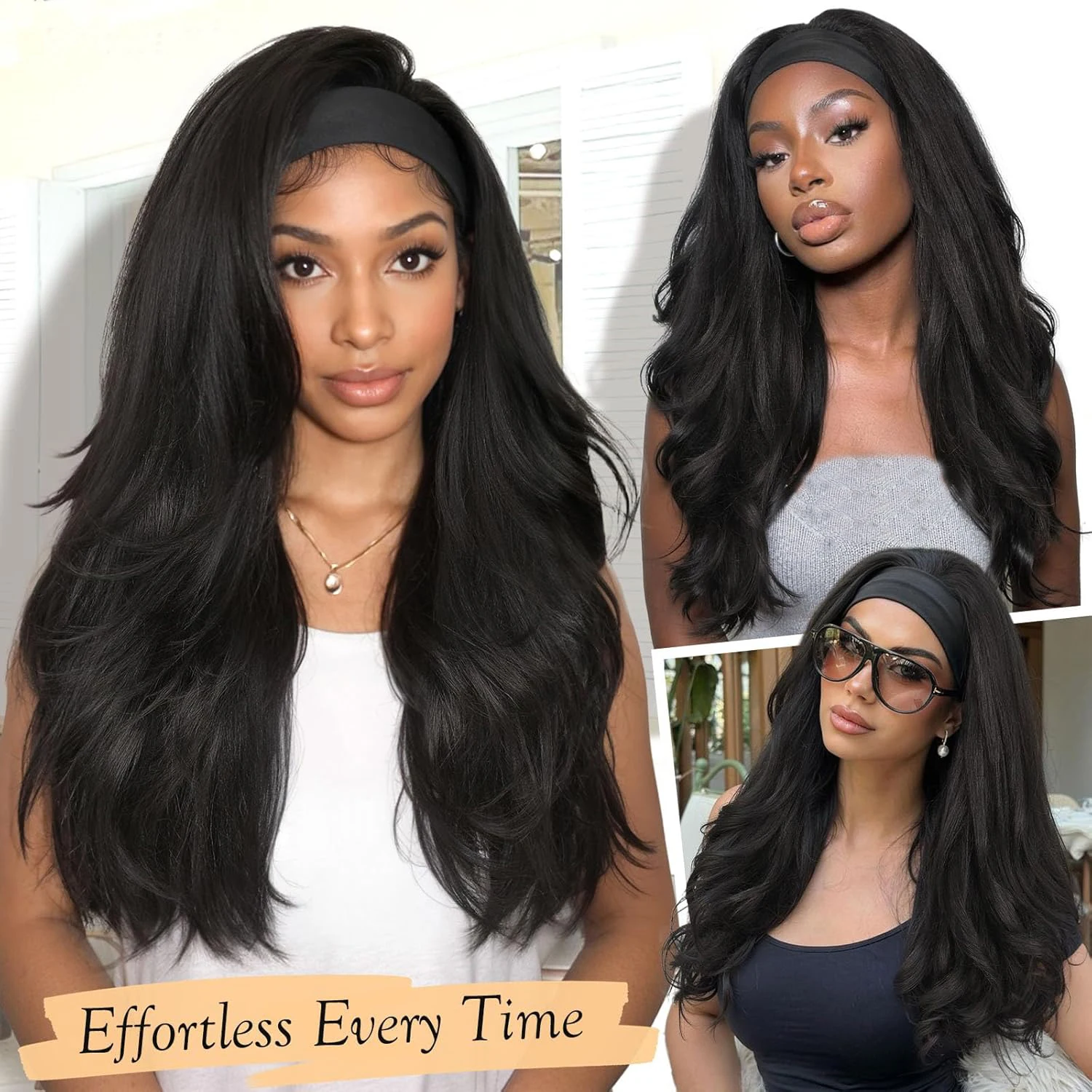 Yaki Curly Headband Wig Synthetic Layered Kinky Straight Half Wig Wear and Go Glueless Headband Wigs For Black Women
