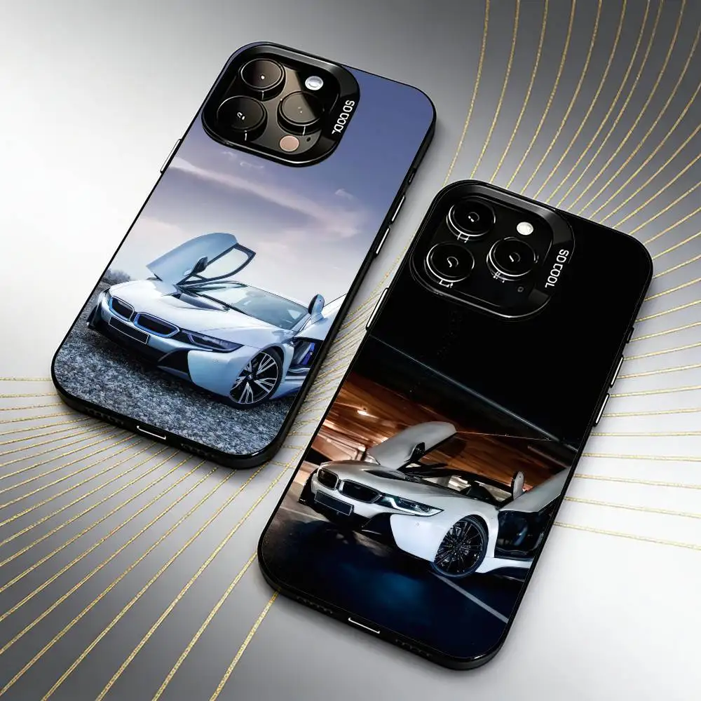 

I8 New Energy Supercar Phone Case For iPhone 16 17 15 14 12 13 Pro Max Black Color Shockproof Cover