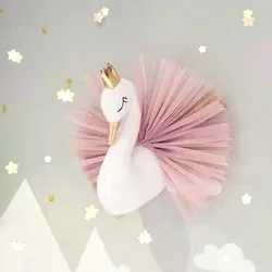 Swan Doll Stuffed Toys Wall Art Decor Golden Crown Swan Wall Hanging Baby Girl Room Decor Birthday Photography Props Gift