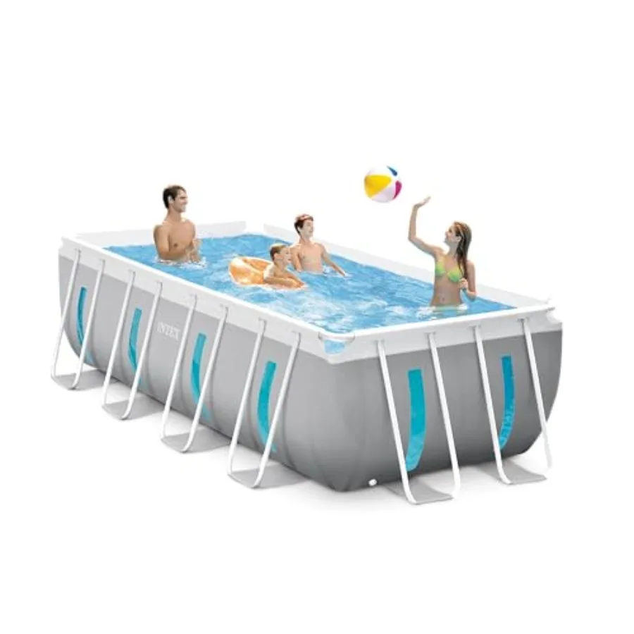 Above ground swimming pool set for backyard use, PVC and polyester material, blue color, includes filter pump and cover for eas