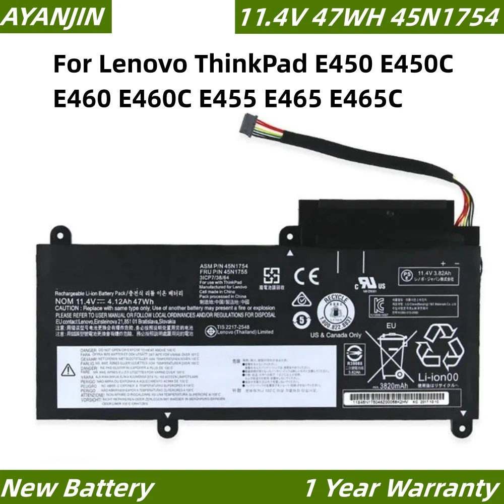 

45N1754 45N1755 11.4V 47WH Laptop Battery For Lenovo ThinkPad E450 E450C E460 E460C E455 E465 E465C 45N1753 45N1756 45N1757