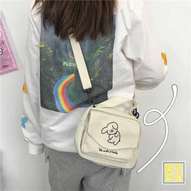 Teenager Frauen Messenger Bags Damen Canvas bedruckt süße kleine quadratische Tasche, Student Mädchen Cartoon Umhängetasche, Handy, Geldbörse – Detail 7
