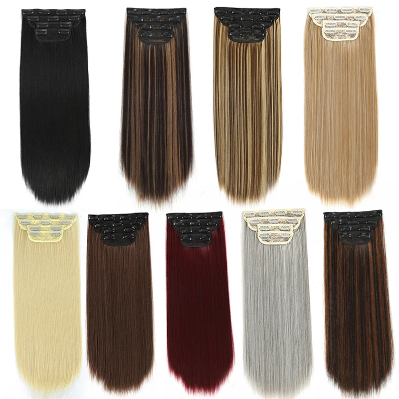 Synthetic Clips In Hair Extension For Women 4Pcs/Set Long Straight Hair Extension 11Clips In Thick Hairpiece For Girls Women