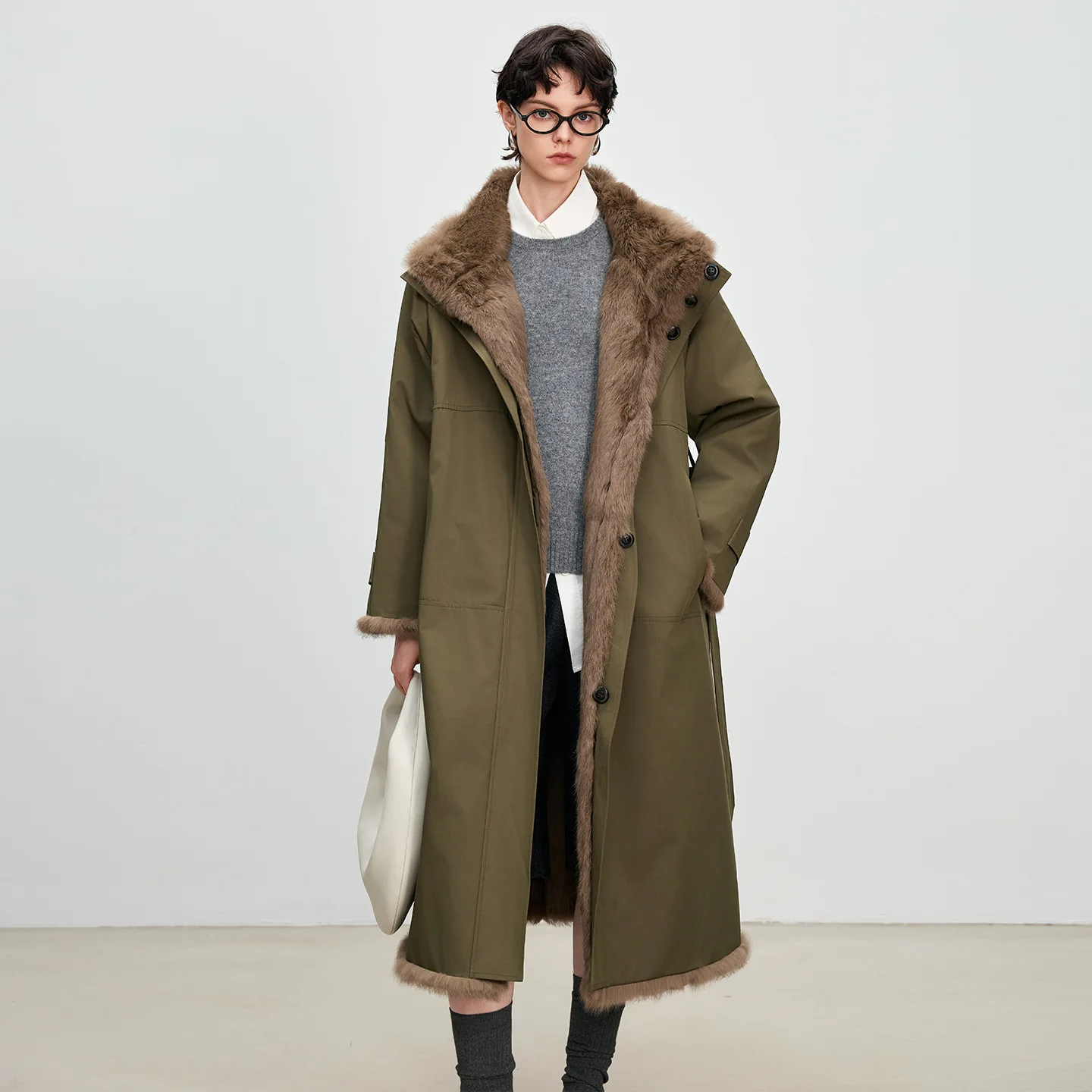 Chaqueta larga de piel para mujer, abrigo de invierno con forro de piel de conejo de doble cara, abrigo de piel de cuero de tamaño adulto de estilo informal cómodo