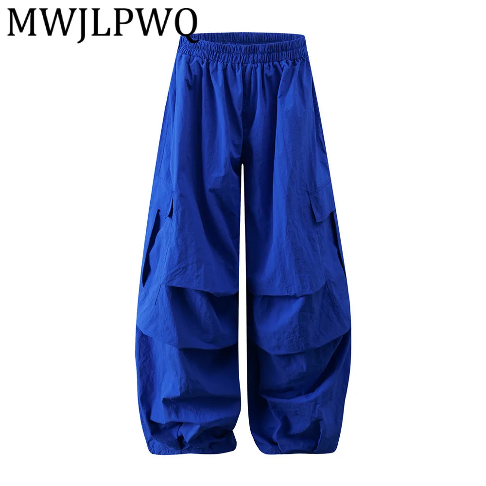 

MWJLPWQ Свободные повседневные плиссированные брюки в американском стиле с модным дизайном Нишевые однотонные спортивные широкие брюки с эластичной резинкой на талии 21828